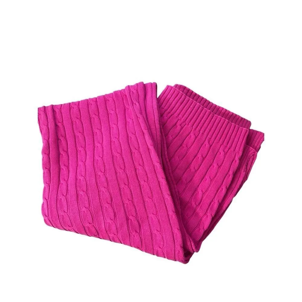 Ralph Lauren Home Cable Knit Cotton Throw Cozy Blanket pink